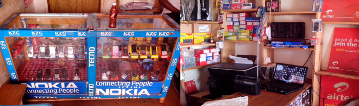 Electronics shop and computer access point that uses SharedSolar as its energy provider. Shop located in Nyaktunda Village, in Ruhiira region of Uganda.